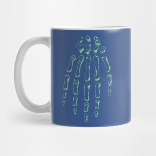 Green Skeleton Hand (on blue) Mug
